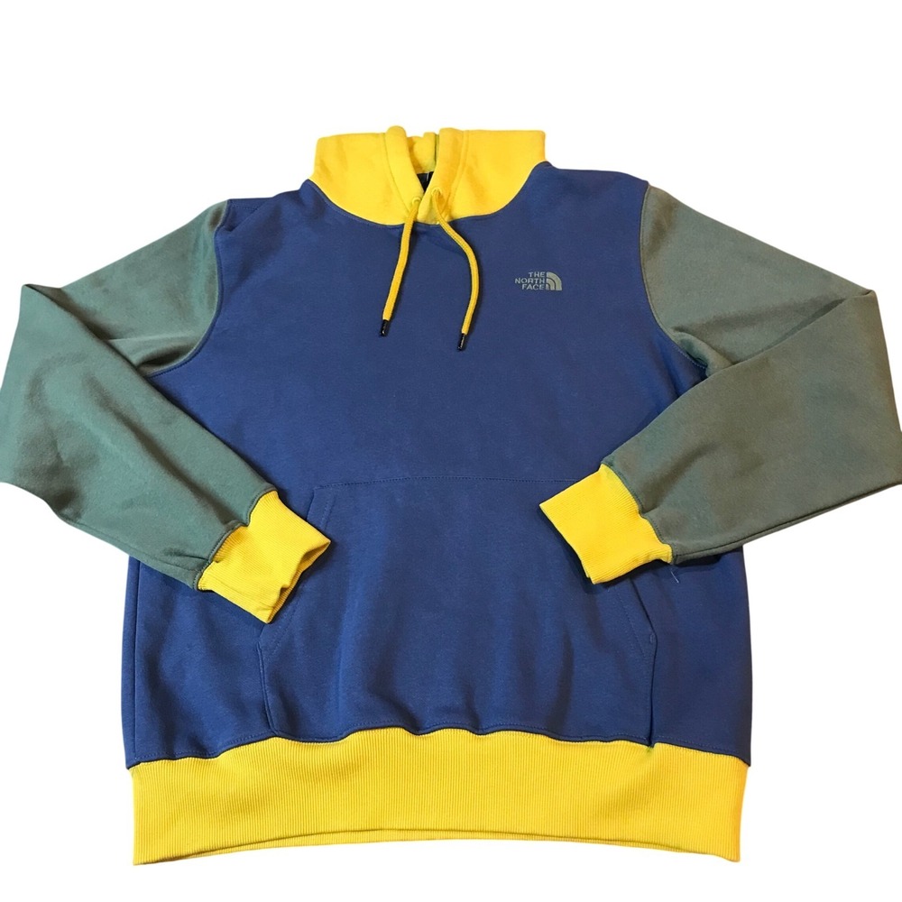 The North Face Mens Colorblock Hoodie‎ Blue Green Yellow Sweatshirt Logo medium